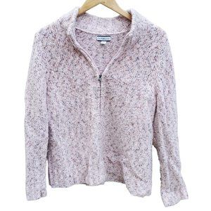 Croft Barrow Pink Rose Cable Knit Full Zip Sweater Extra Long Sleeves Petite PL